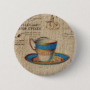 Badge Rond 5 Cm Rustic english country tea party blue teacup