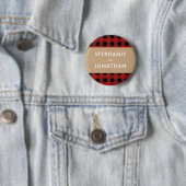 Badge Rond 5 Cm Rustique Buffalo Plaid & Kraft Mariage (En situation)