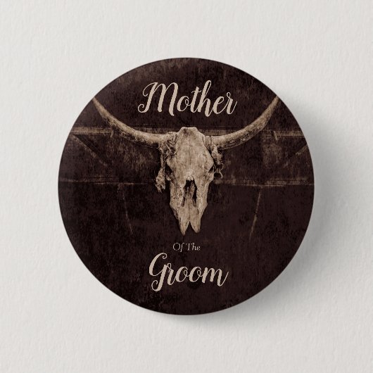 Badge Rond 5 Cm Rustique Western Bull Skull Mariage Pays Texture (Devant)