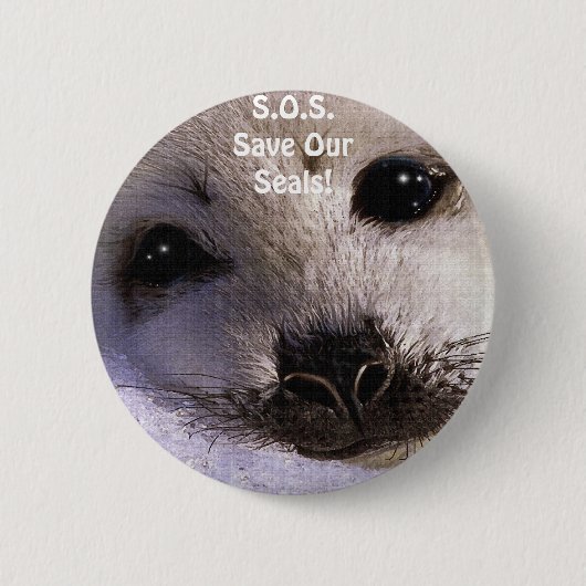 BADGE ROND 5 CM S.O.S. SAUVEGARDEZ NOS PHOQUES À HARP (Devant)