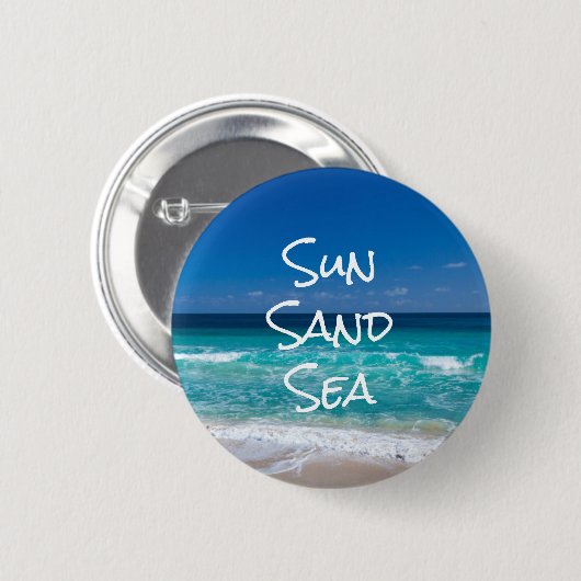 Badge Rond 5 Cm Sable Soleil Mer Tropical Plage Turquoise Eau (Devant & derrière)
