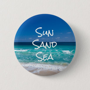 Badge Rond 5 Cm Sable Soleil Mer Tropical Plage Turquoise Eau