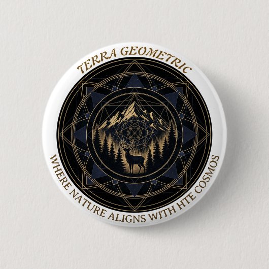 Badge Rond 5 Cm Sacred Geometry Nature Fusion • Mountains & Forest (Devant)