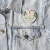 Badge Rond 5 Cm Sage and Blush Pony rose Floral Bridesmaid (En situation)