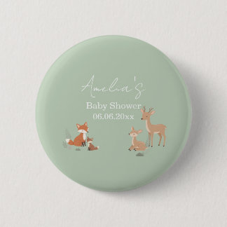 Badge Rond 5 Cm Sage Green Woodland Animal Baby Shower 