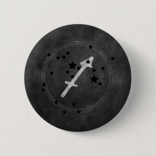 Badge Rond 5 Cm Sagittaire noir et argent constellation zodiaque