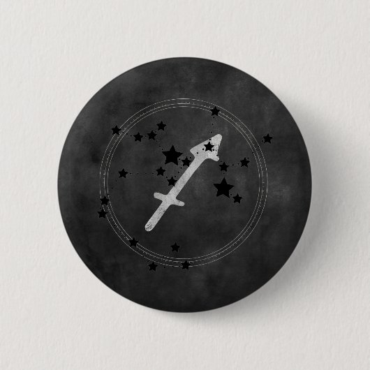 Badge Rond 5 Cm Sagittaire noir et argent constellation zodiaque (Devant)