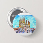 Badge Rond 5 Cm Sagrada Familia Barcelone (Devant & derrière)