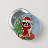 Badge Rond 5 Cm Saint Bernard Chien à Noël de neige (Devant & derrière)