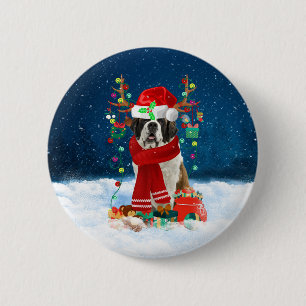 Badge Rond 5 Cm Saint Bernard chien avec cadeaux de Noël