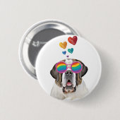 Badge Rond 5 Cm Saint Bernard Chien avec Coeurs Saint-Bernard Sain (Devant & derrière)