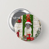 Badge Rond 5 Cm Saint Bernard Chien Noël (Devant & derrière)