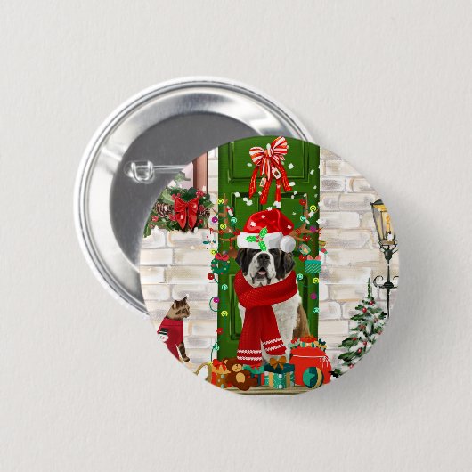 Badge Rond 5 Cm Saint Bernard Chien Noël (Devant & derrière)