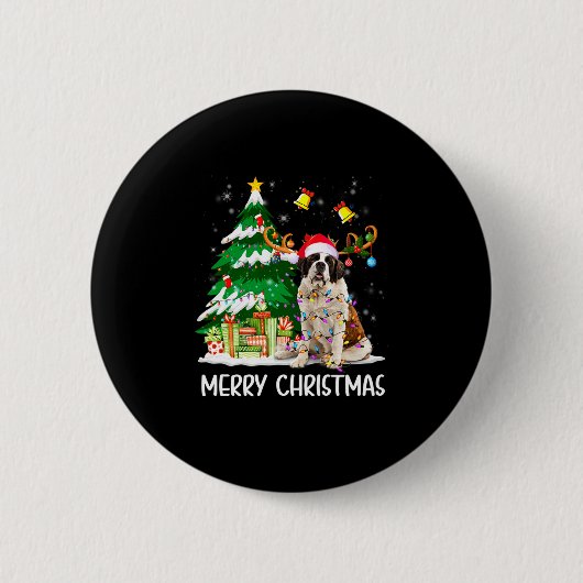 Badge Rond 5 Cm Saint Bernard Christmas Lights Tree Santa Xmas Paj (Devant)