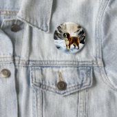 Badge Rond 5 Cm Saint Bernard Laisser Neige Noël (En situation)
