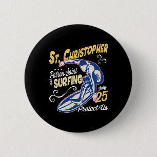 Badge Rond 5 Cm Saint Christophe Surf Saint Patron du Surfing Chat