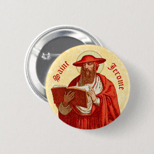 Badge Rond 5 Cm Saint Jérôme comme cardinal avec livre (P 004)