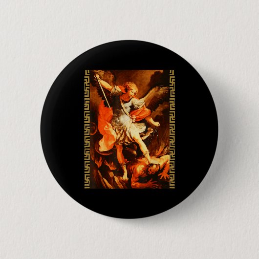 Badge Rond 5 Cm Saint Michael Defeating Satan Archangel Warrior (Devant)