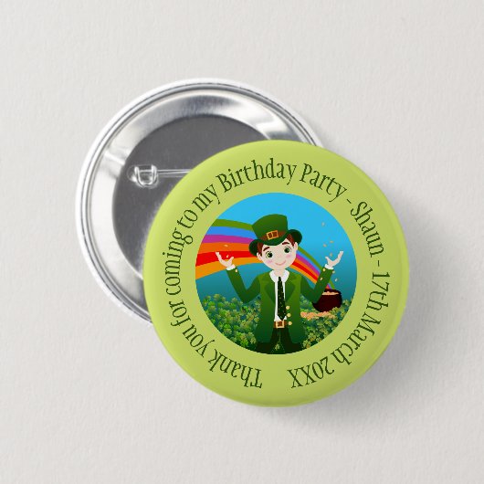 Badge Rond 5 Cm Saint Patrick's Birthday Boy Merci (Devant & derrière)