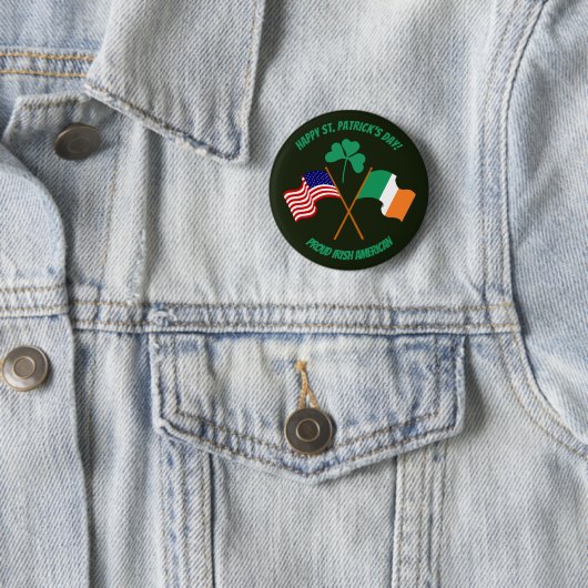 Badge Rond 5 Cm Saint Patrick's Day fier Irish American Button (En situation)