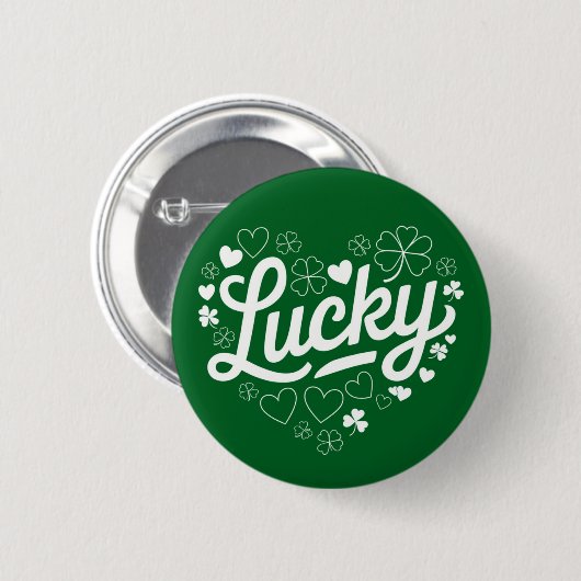 Badge Rond 5 Cm Saint Patrick's Day Heart Lucky Clover Shamrock (Devant & derrière)