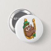 Badge Rond 5 Cm Saint Patrick's Day Sloth Horseshoe Lucky (Devant & derrière)