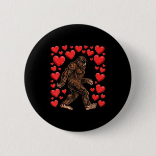 Badge Rond 5 Cm Saint-Valentin Bigfoot Cœurs Rouges Drôle Sasquatc