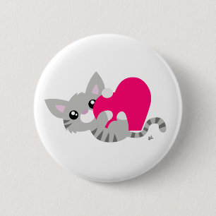 Badge Rond 5 Cm Saint Valentin Bouton gris Kitty