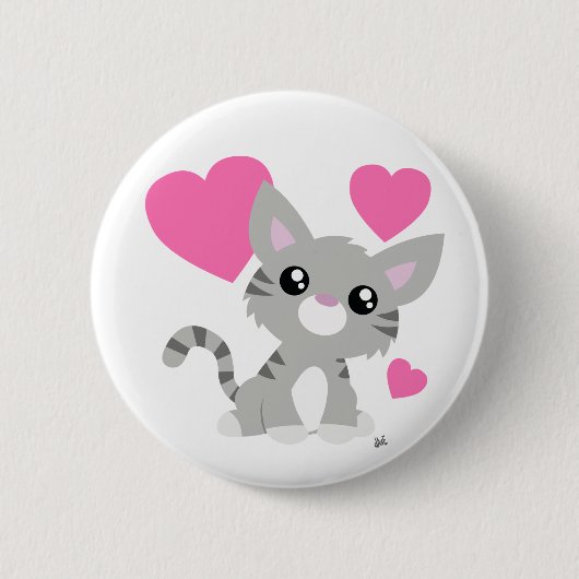 Badge Rond 5 Cm Saint Valentin Bouton gris Kitty (Devant)