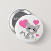 Badge Rond 5 Cm Saint Valentin Bouton gris Kitty (Devant & derrière)
