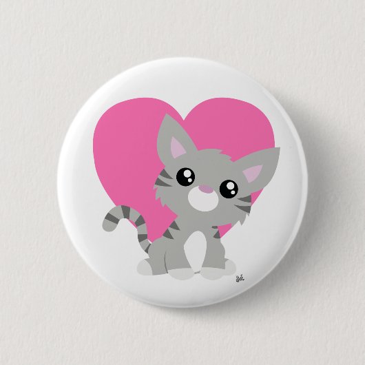 Badge Rond 5 Cm Saint Valentin Bouton gris Kitty (Devant)