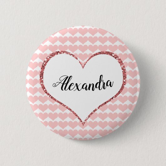 Badge Rond 5 Cm Saint Valentin Coeurs roses Nom personnalisé (Devant)