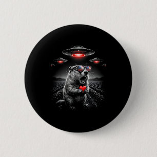 Badge Rond 5 Cm Saint-Valentin drôle Groundhog Selfie Alien Ufo Dr