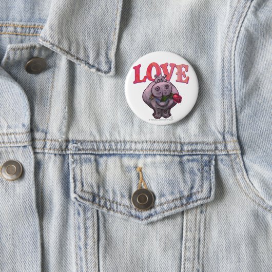 Badge Rond 5 Cm Saint-Valentin Hippopotame (En situation)
