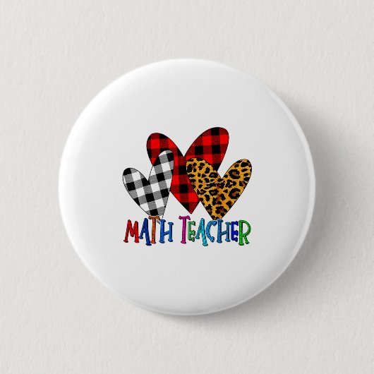 Badge Rond 5 Cm Saint-Valentin Léopard Prof de Maths Tartan Buffal (Devant)