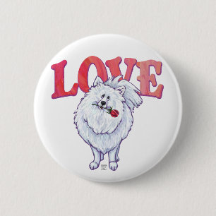Badge Rond 5 Cm Saint Valentin Poméranie Blanche