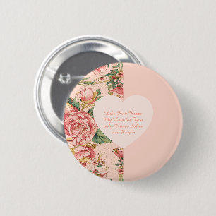Badge Rond 5 Cm Saint-Valentin romantique avec papier de roses ado