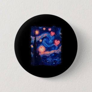 Badge Rond 5 Cm Saint-Valentin Van Gogh Nuit Étoilée Cœur Assorti