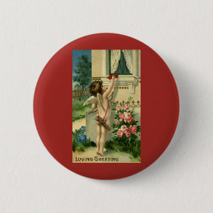 Badge Rond 5 Cm Saint-Valentin victorien vintage, Cœurs d'ange