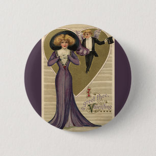 Badge Rond 5 Cm Saint-Valentin victorien vintage, Dame en violet
