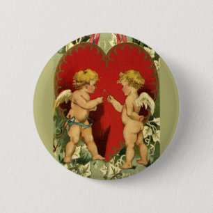 Badge Rond 5 Cm Saint-Valentin vintage, les chérubins font un vœu