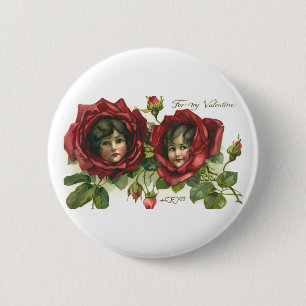 Badge Rond 5 Cm Saint-Valentin vintage, visages victoriens dans le