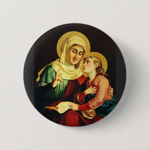 Badge Rond 5 Cm Sainte Anne et Vierge Marie