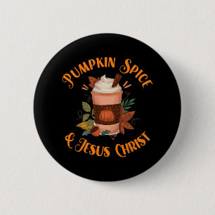 Badge Rond 5 Cm Saison Automne Belle Épice Citrouille Et Jésus Chr