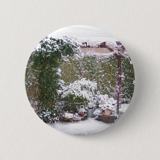 Badge Rond 5 Cm Saison de Noël, Neige dans le jardin (Devant)