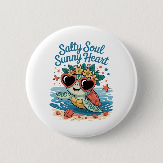 Badge Rond 5 Cm Salty Soul Sunny Heart Turtle Été (Devant)