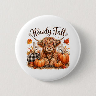 Badge Rond 5 Cm Salut Automne Vache des Highlands Bonne Action de