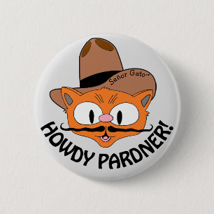 Badge Rond 5 Cm SALUT PARTENAIRE ! Chat à moustache de dessin anim