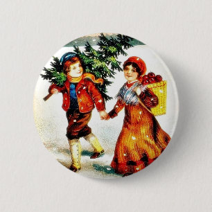 Badge Rond 5 Cm Salutation de Noël avec Noël de transport t de