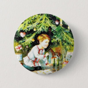 Badge Rond 5 Cm Salutation de Noël avec un garçon jouant sous le